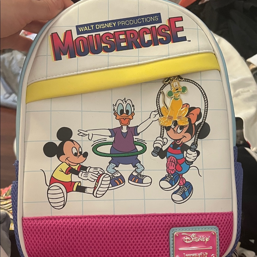 Disney Loungefly Mousercise 80’s themed Backpack Disneybound Fitness Retro